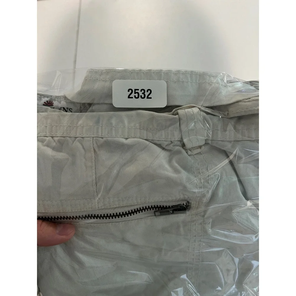Ditch Plains Ricky Singh Mens Off White Cotton Cargo Shorts Size 40 Utility Zip